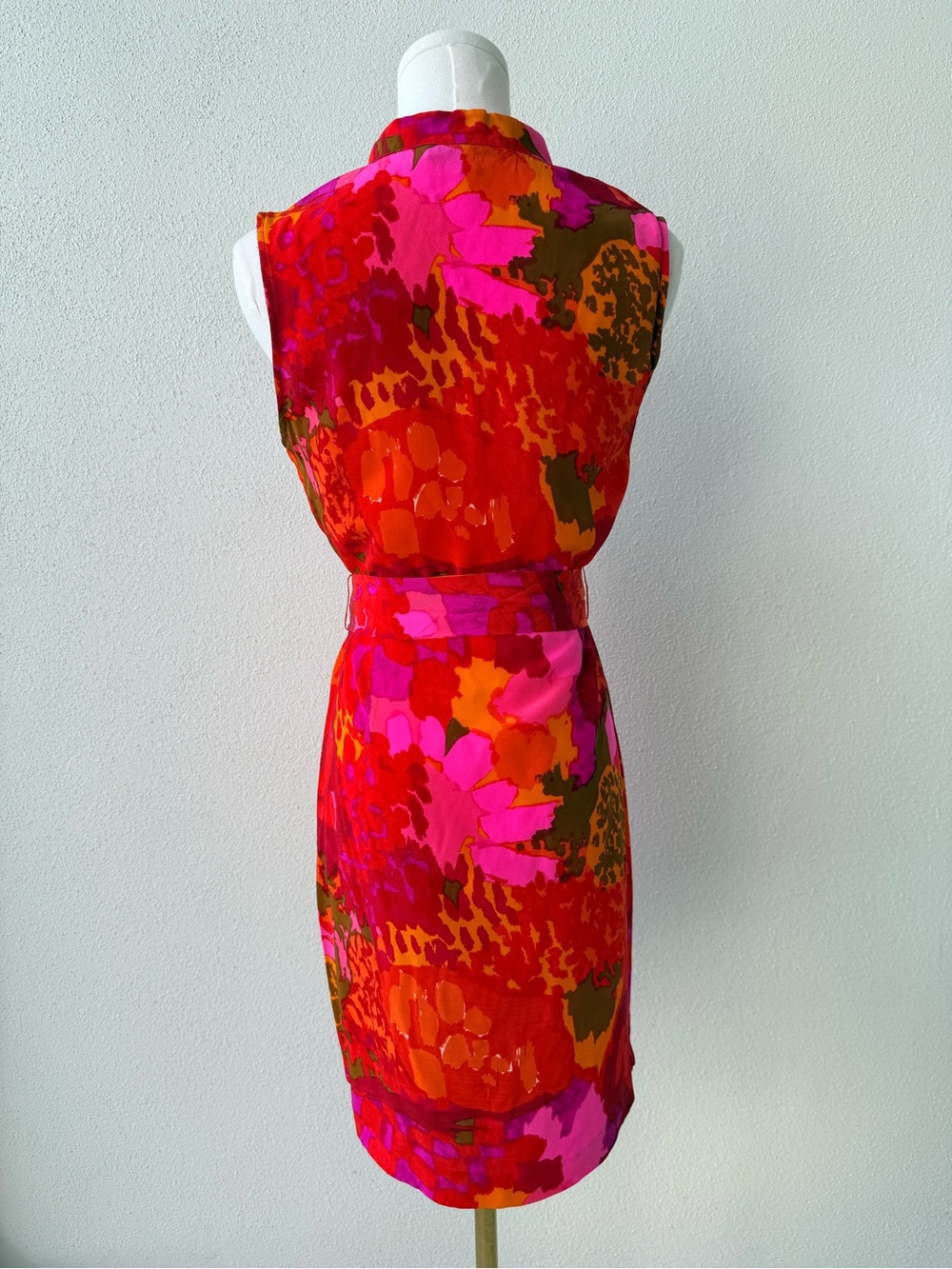 STUNNER! Beth Bowley 100% silk Pink & Red Sleeveless Dress. Removable belt, 2 - Picture 5 of 7
